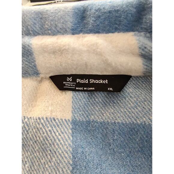 Member's Mark Woman's Blue-White Plaid Button Front Shacket Size XXL Pockets - Picture 5 of 7